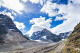 hiking trail in a glacier valley and peaks in banff national park in the rocky mountains of alberta canada
