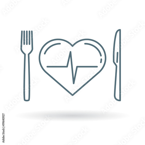 Concept eat healthy icon. Conceptual healthy diet sign. Conceptual healthy heart symbol. Thin line icon on white background. Vector illustration.