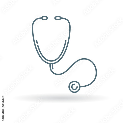 Stethoscope icon. Doctor stethoscope sign. Stethoscope cardiology symbol. Thin line icon on white background. Vector illustration.