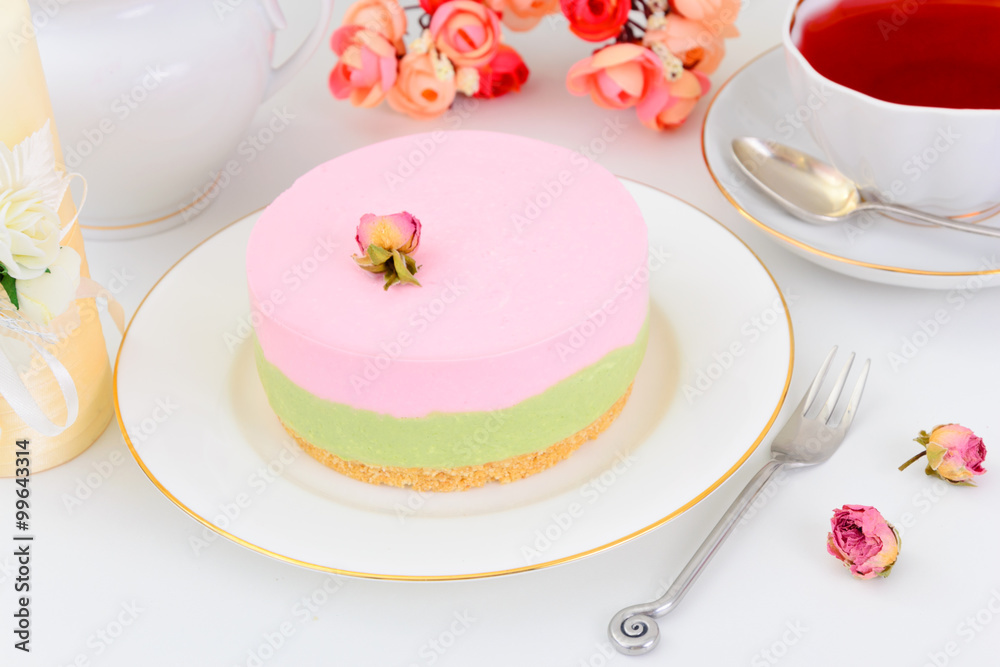 Raspberry Cheesecake Pistachio Nut on Sand-Based Raspberry Cheesecake Pistachio Nut on Sand-Based