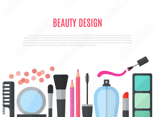 Make up concept vector flat illustration with cosmetics