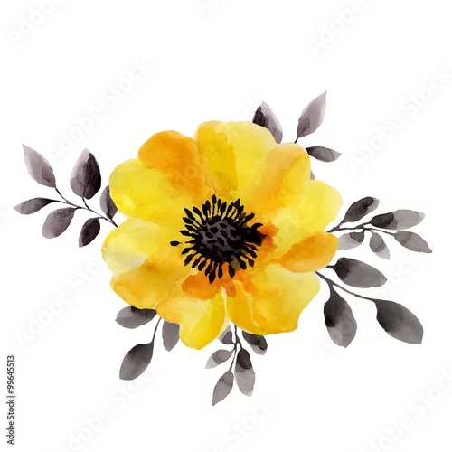 Naklejka na ścianę Akwarela ilustracje żółty kwiat na białym tle.