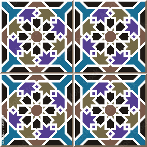 Canvas Print Vintage seamless wall tiles of Islam star frame, Moroccan, Portuguese