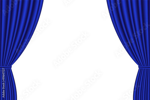 Blue curtain opened on  white background. Vector illustration,EPS 10.