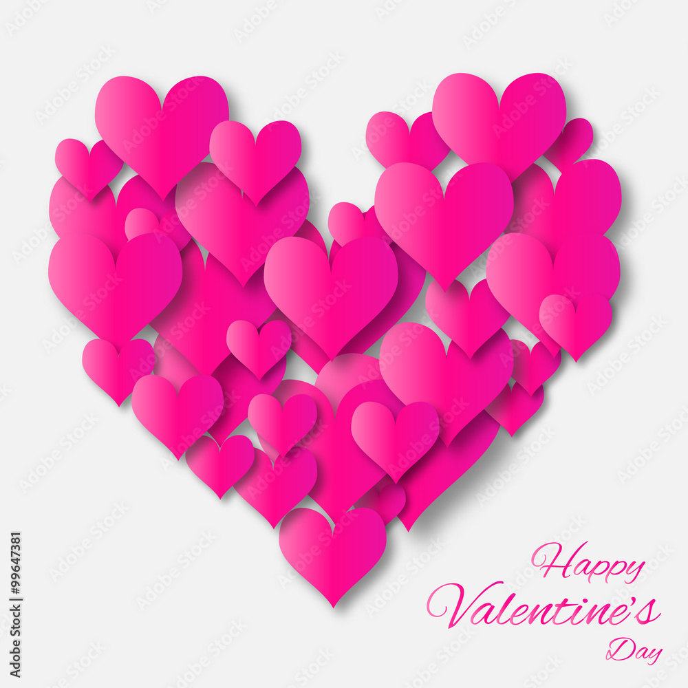 Valentine's day applique abstract background with cut pink paper heart. Pop up vector illustration