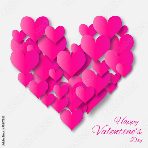 Valentine s day applique abstract background with cut pink paper heart. Pop up vector illustration