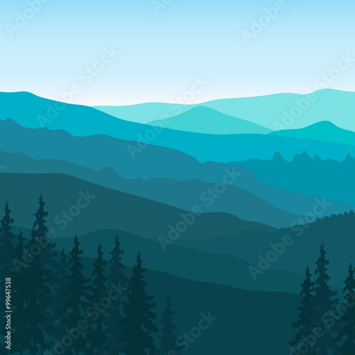 View of blue mountains with forest. Mountain landscape.