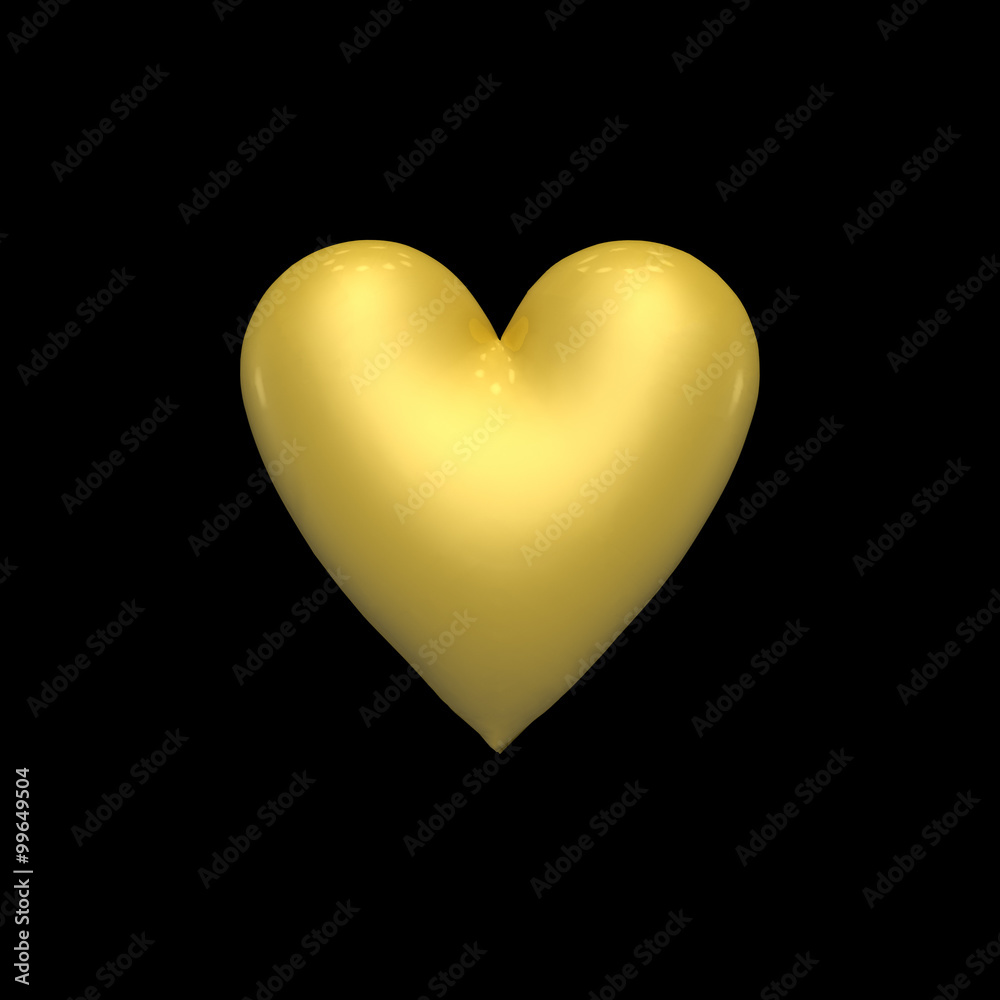 Golden heart on a black background. 3D volume