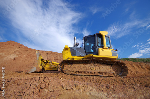 Yellow Construction bulldozer at Work