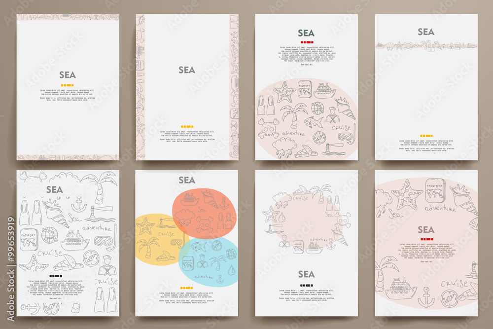 Corporate identity vector templates set with doodles sea theme Corporate identity vector templates set with doodles sea theme