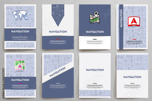 Corporate identity vector templates set with doodles navigation theme