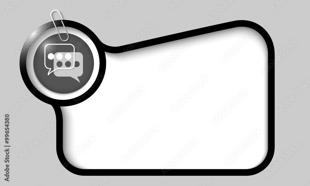 Black text box for any text with speech bubbles and paper clip Black text box for any text with speech bubbles and paper clip