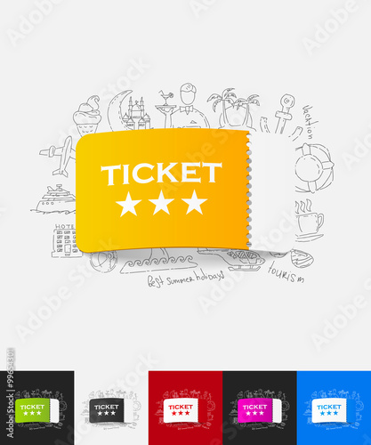 ticket paper sticker with hand drawn elements