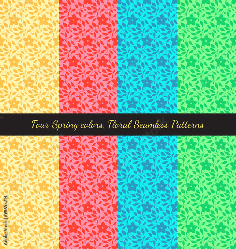 Set of floral seamless patterns in east asian classic traditional style. Four color of spring