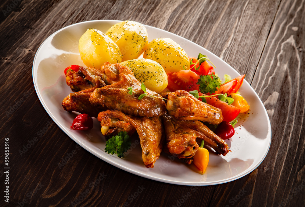 Grilled chicken nuggets and vegetables Grilled chicken nuggets and vegetables