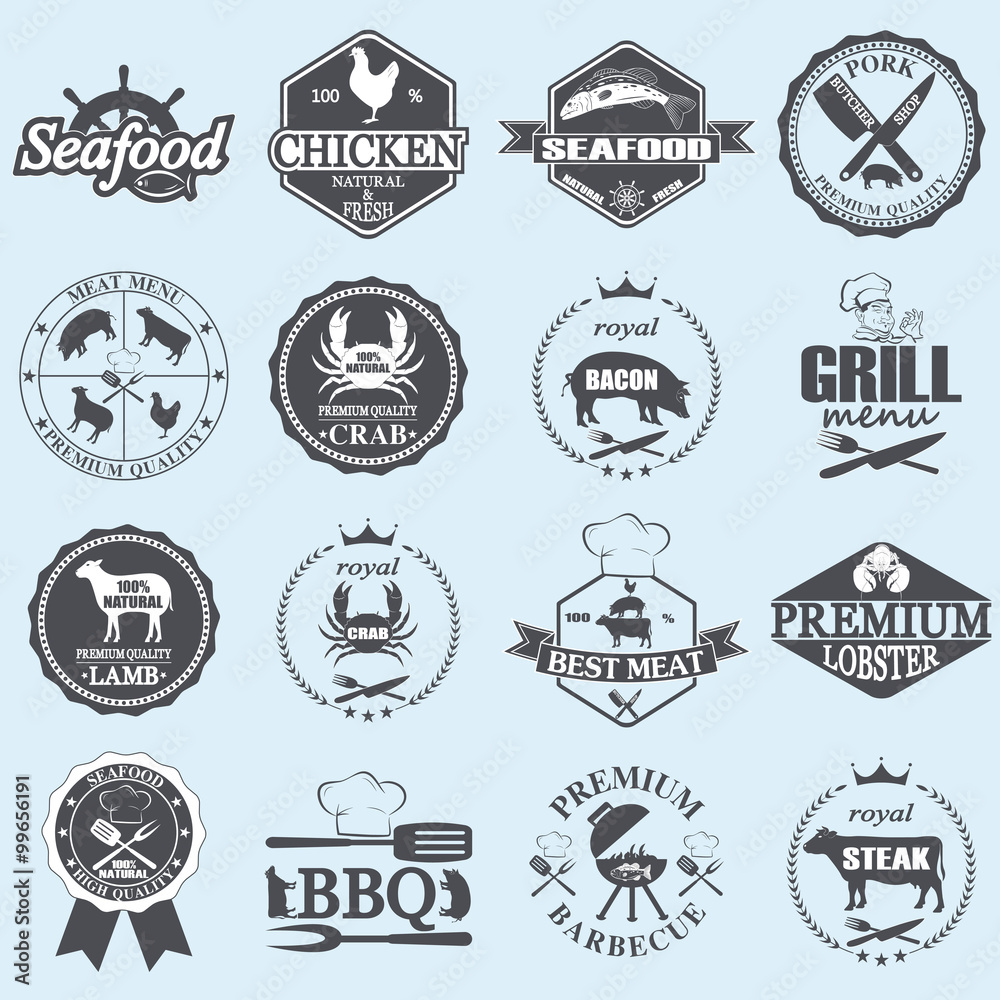 seafood labels and butcher shop 