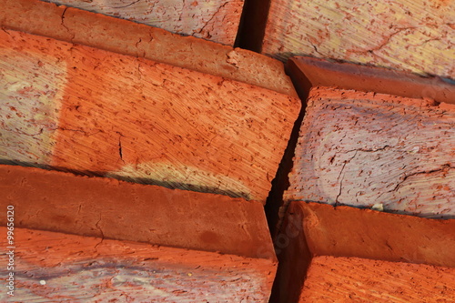 Ground bricks stack closeup