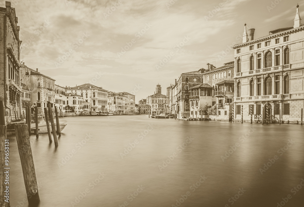 Grand Canal scene in b&w, Venice