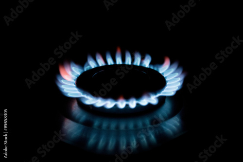 Blue flames of gas