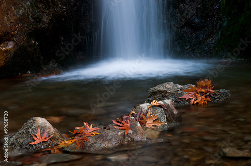 Waterfall and lake in Autumn