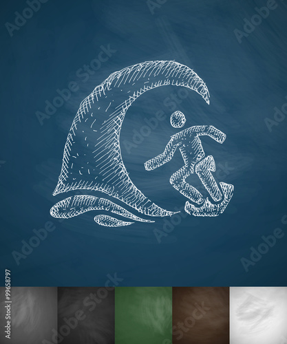 surfer in the wave icon. Hand drawn vector illustration