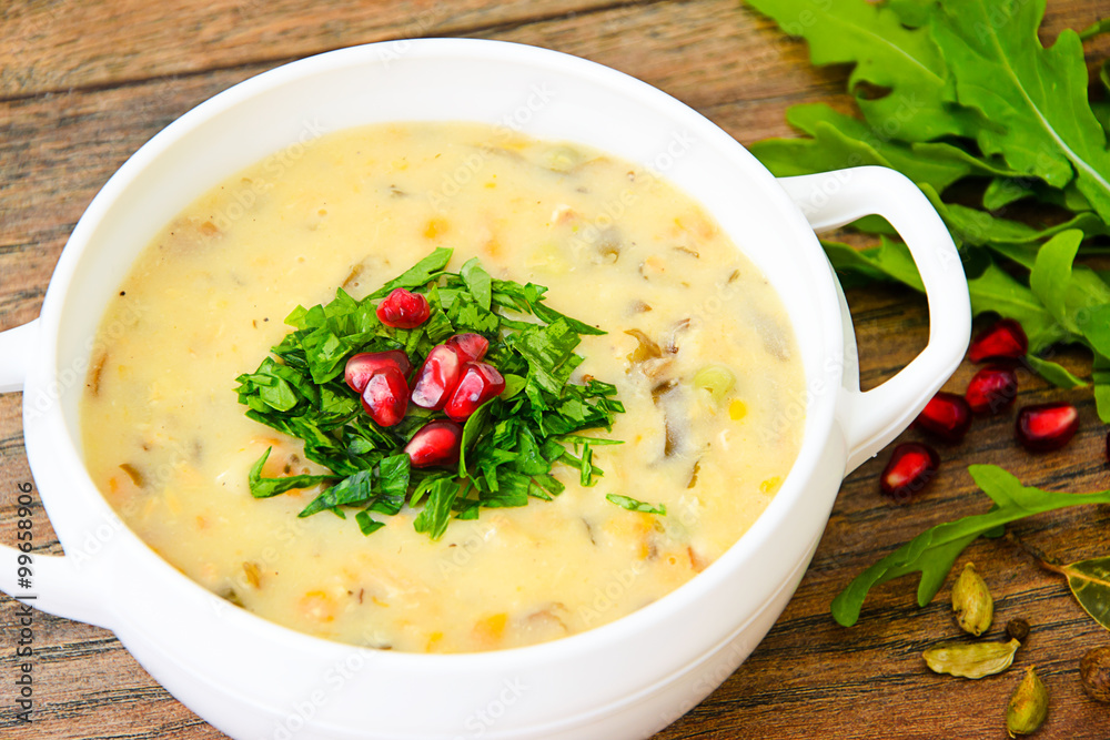 Healthy and Diet Food: Soup of Fish with Pomegranate Healthy and Diet Food: Soup of Fish with Pomegranate