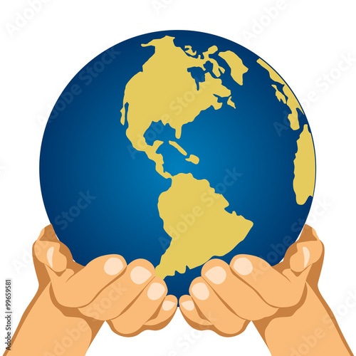 Globe in hands isolated over white background
