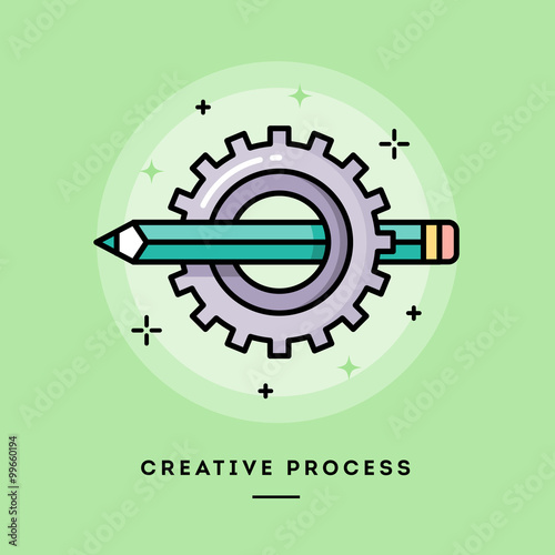Creative process, flat design thin line banner, usage for e-mail newsletters, web banners, headers, blog posts, print and more