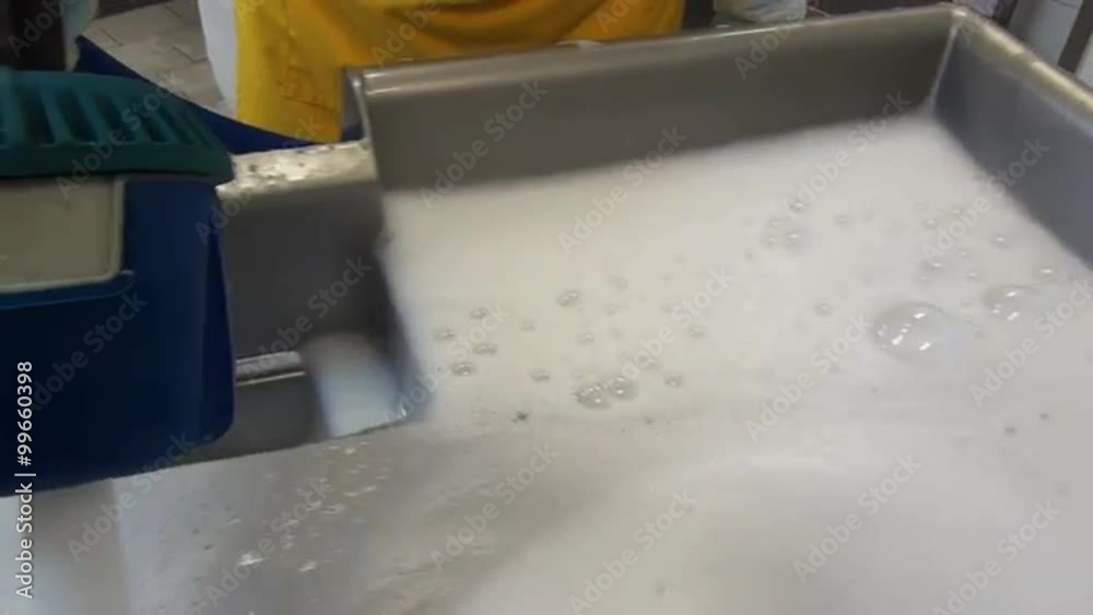 Disassembly and cleaning detergents and disinfectants parts of meat