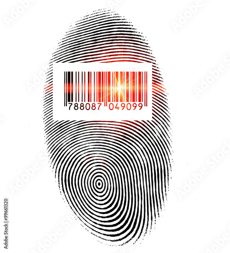 Fingerprint with barcide and laser ray photo