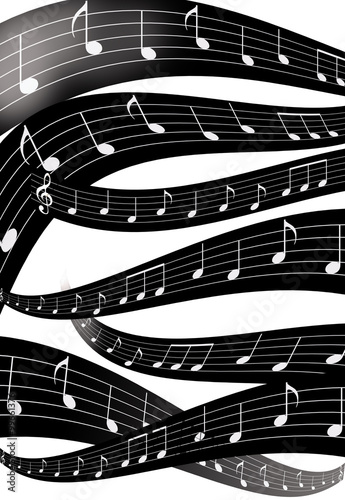 music note and abstrtact color background. black and white. photo