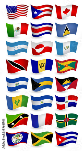 Americas country flying flags set