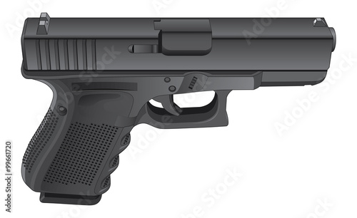 Gun Semi Automatic Handgun is a detailed illustration of a modern black semi-automatic pistol.