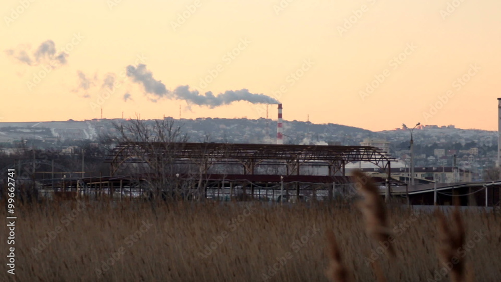 Pipe factory pollutes the city environment Pipe factory pollutes the city environment
