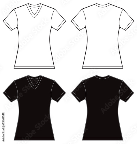 Black White Women's V-Neck Shirt Design Template