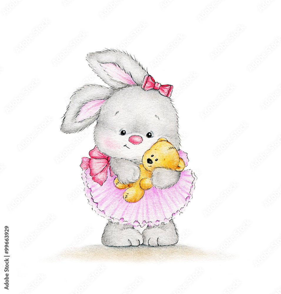 Fototapeta premium Cute bunny with baby bear