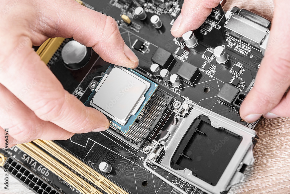 Installation of computer processor. Installation of computer processor.