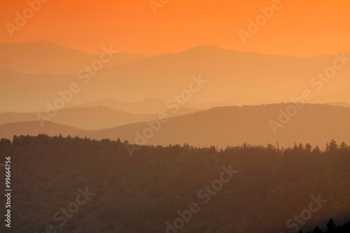 Great Smoky Mountain National Park at sunset.