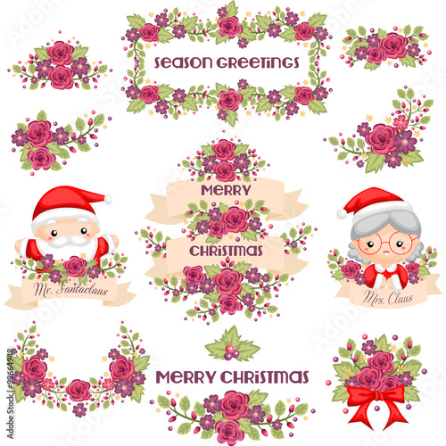 Mr and Mrs Claus with romantic Christmas Wreath