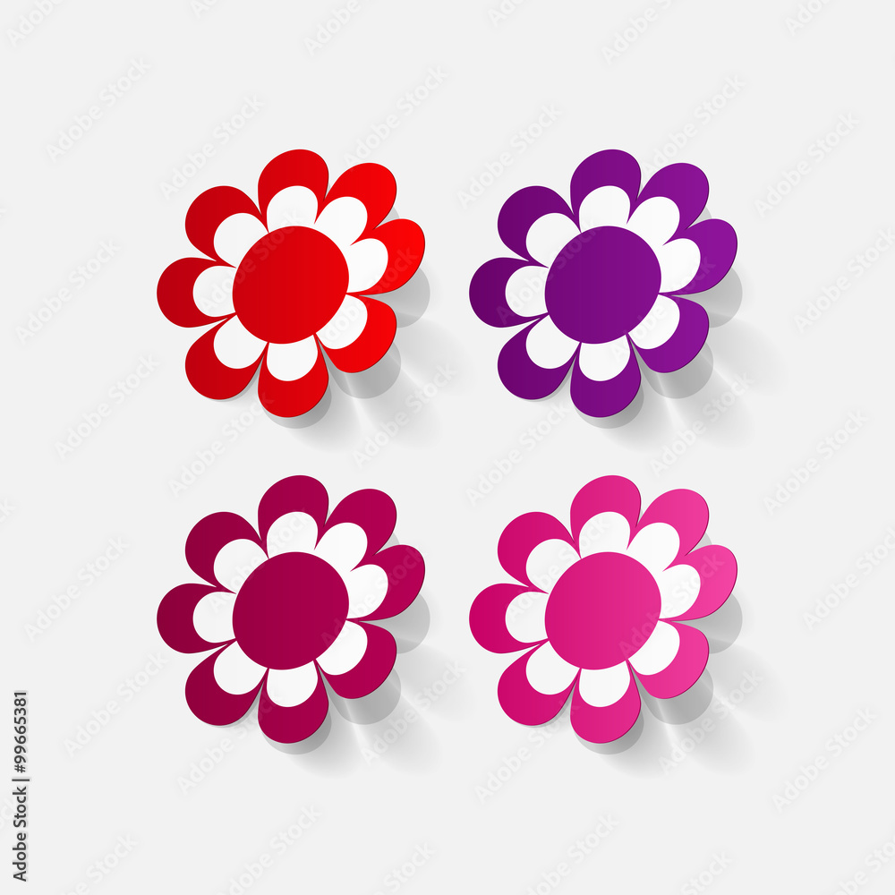Realistic paper sticker: flowers. camomile Realistic paper sticker: flowers. camomile