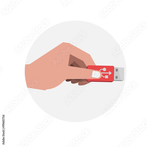 Hand holding a USB flash drive - vector