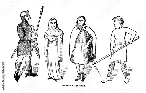 Vintage Woodcut Artwork Saxon Costumes