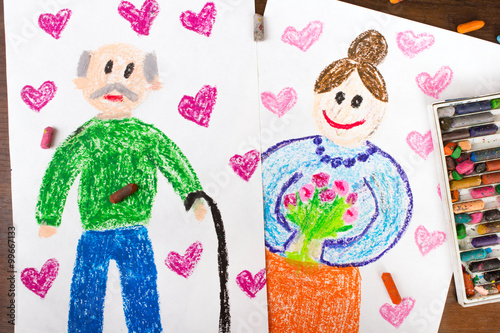 Colorful drawinsg: grandparents day cards