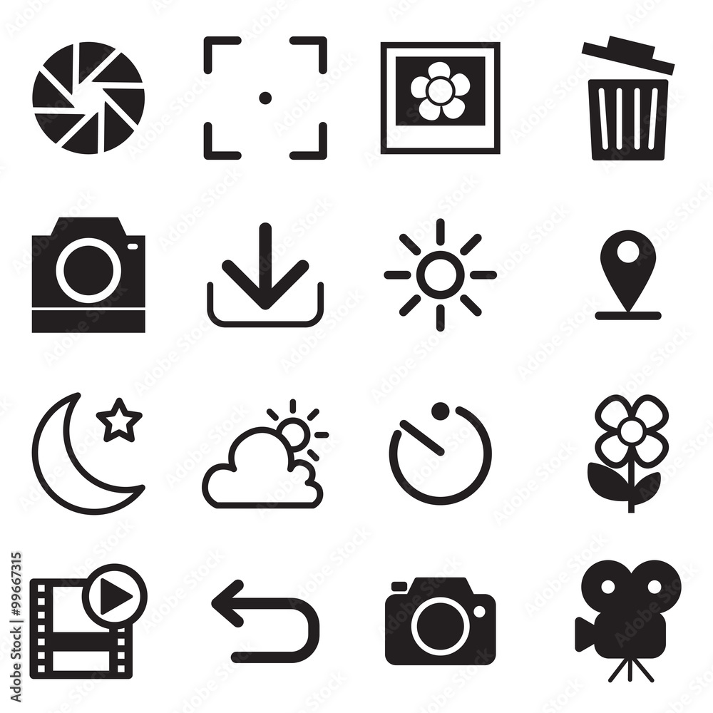 Camera and menu Icons with White Background