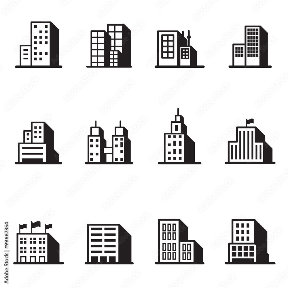 Building silhouette icons Vector illustration symbol set