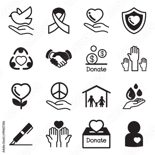 Donate and Charity basic icons set