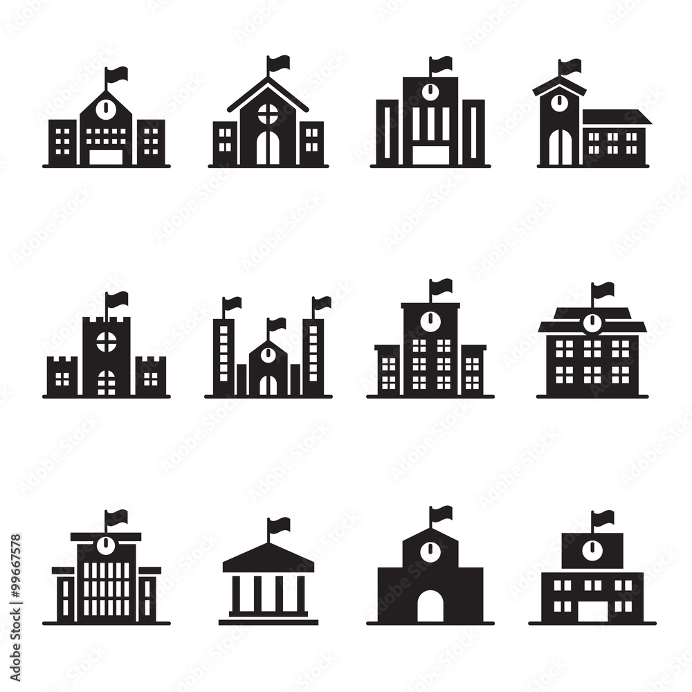 School building icons set