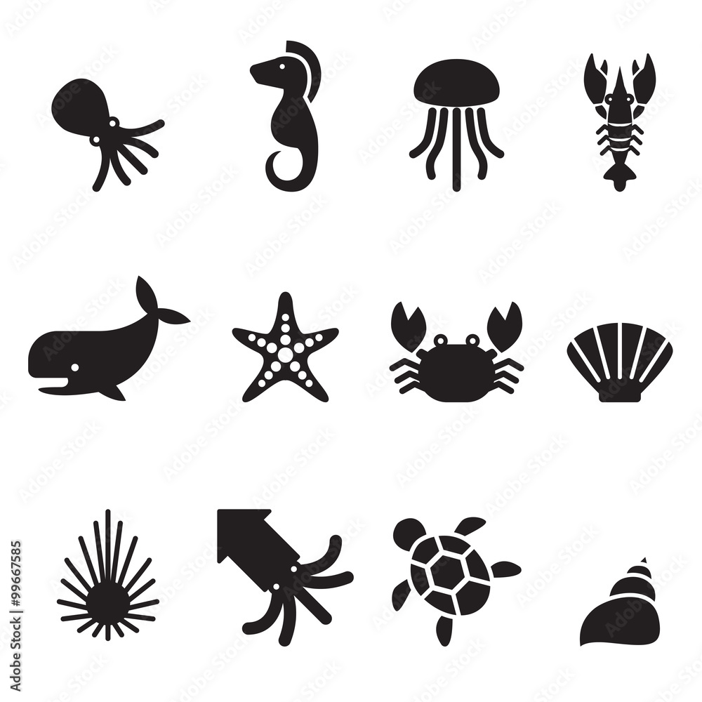 Sea animal icon set