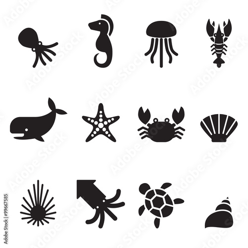 Sea animal icon set
