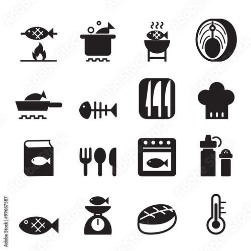 Fish cooking icon set